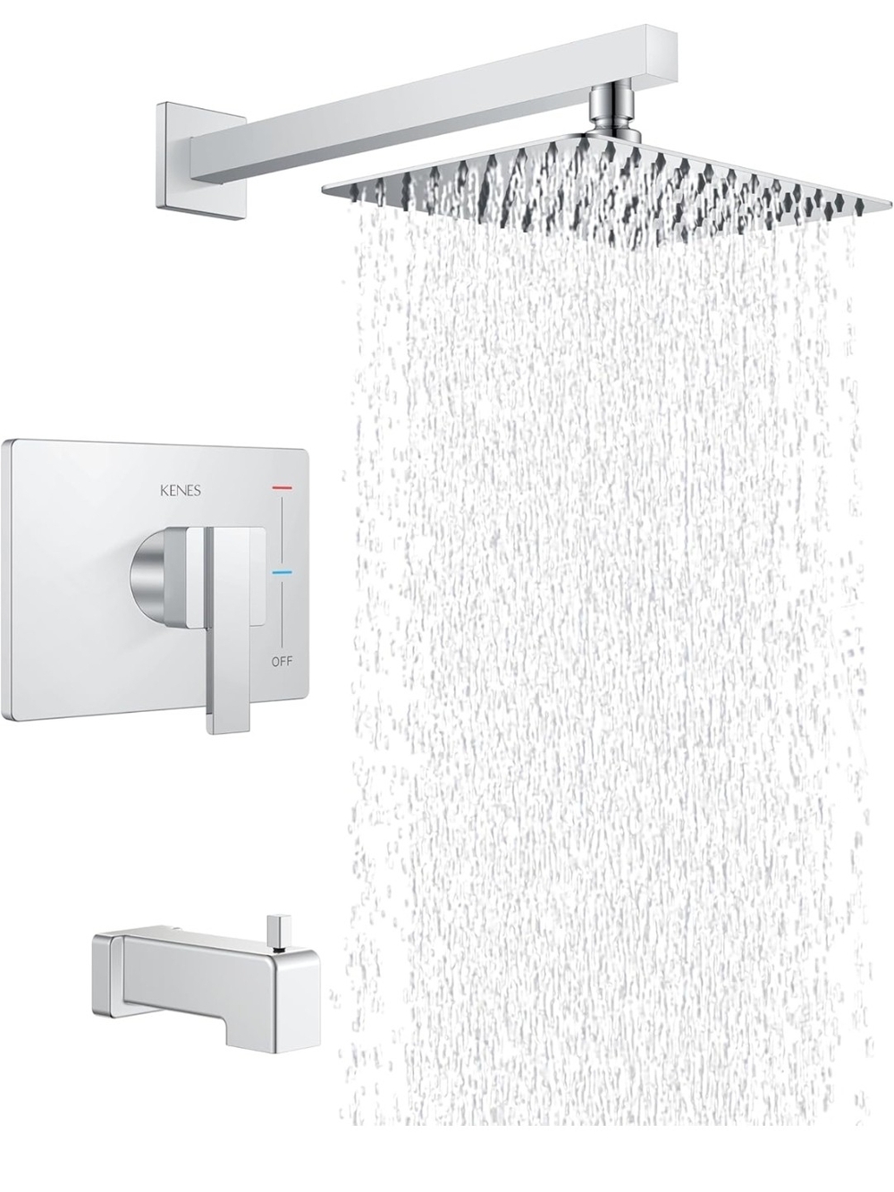 Kenes Chrome Wall-Mount Rain Shower Head and Valve Trim Set